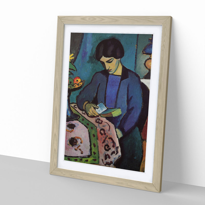 Woman Reading by August Macke - Picture Frame Painting, 48cm H x 36cm W x 2cm D, Oak Framed