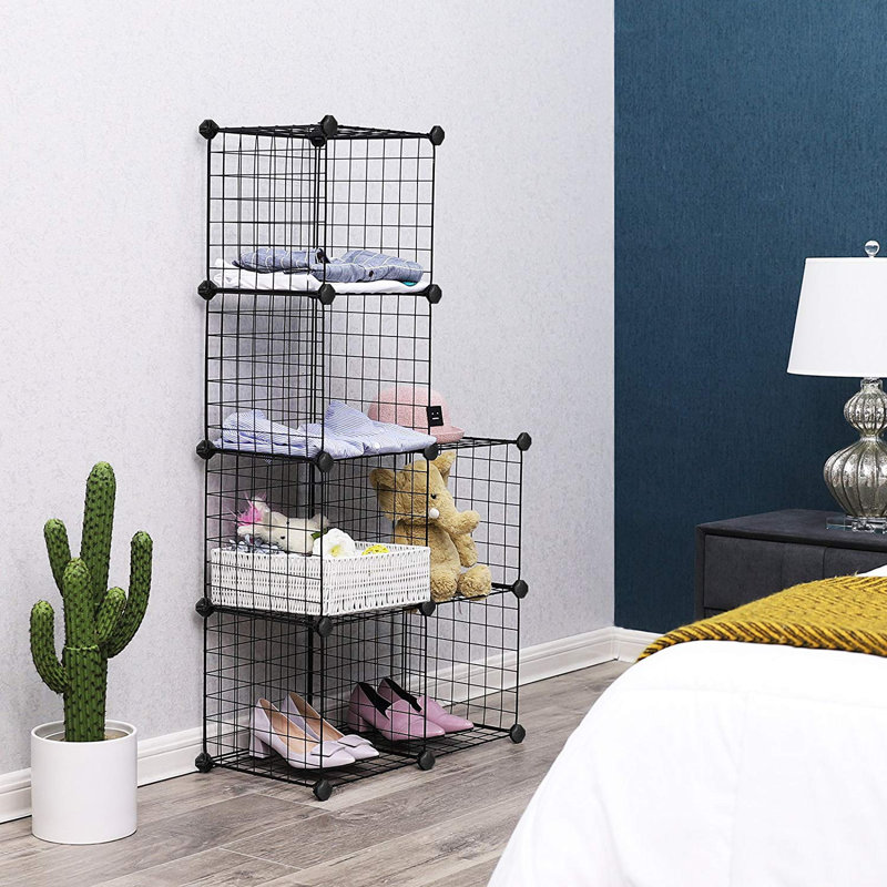 Taeju 93cm H x 63cm W Steel Cube Bookcase, Black
