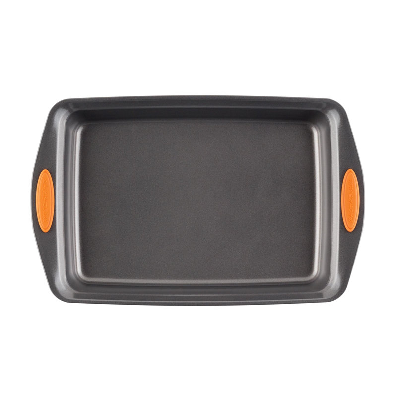 Gray Nonstick 9 x 13 Inch Rectangular Cake Pan with Orange Handles