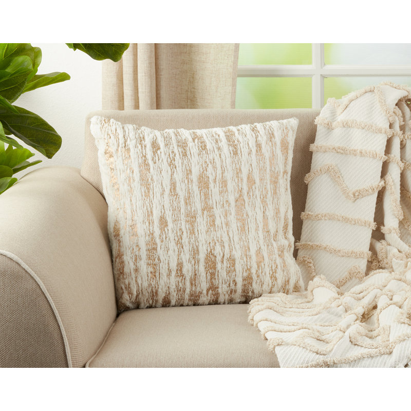 Matterhorn Collection Faux Fur Throw Pillow, 15" W x 15" L, Brown/White