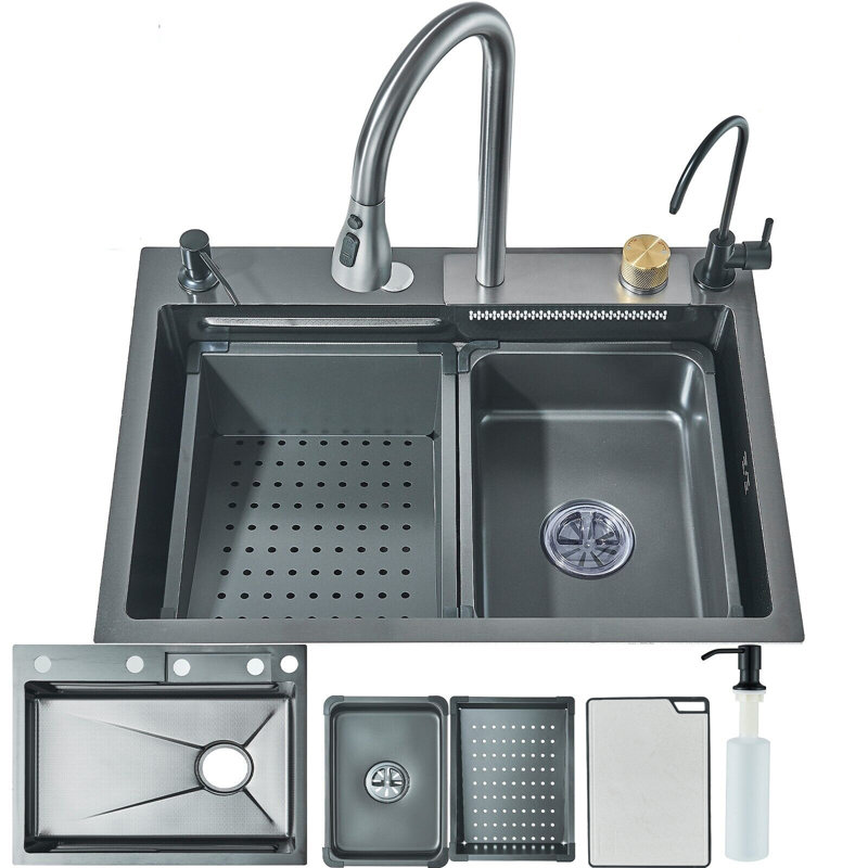 Stainless Steel Kitchen Sink Set Single Large Bowl Pull Out Mixer Taps Waste Kit
