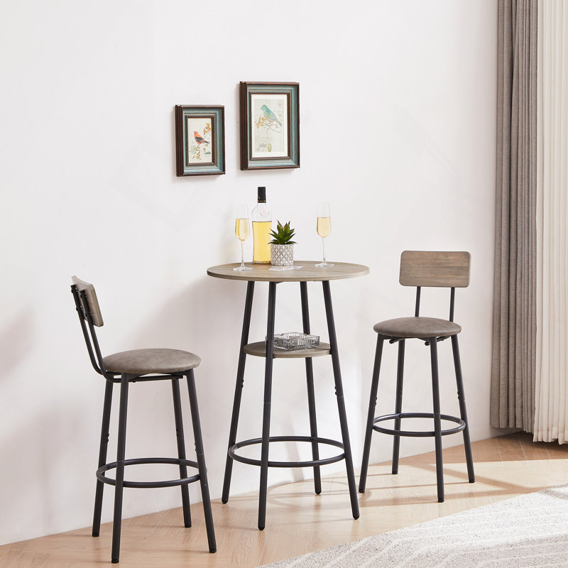 Tabouret de bar rond avec tablette, tabouret rembourré avec dossier, l 23,62 po x P 23,62 po x H 35,43 po, Grey, Grey