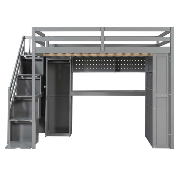 Ebern Designs Space-Saving Loft Bed with Built-In Wardrobe and Study ...