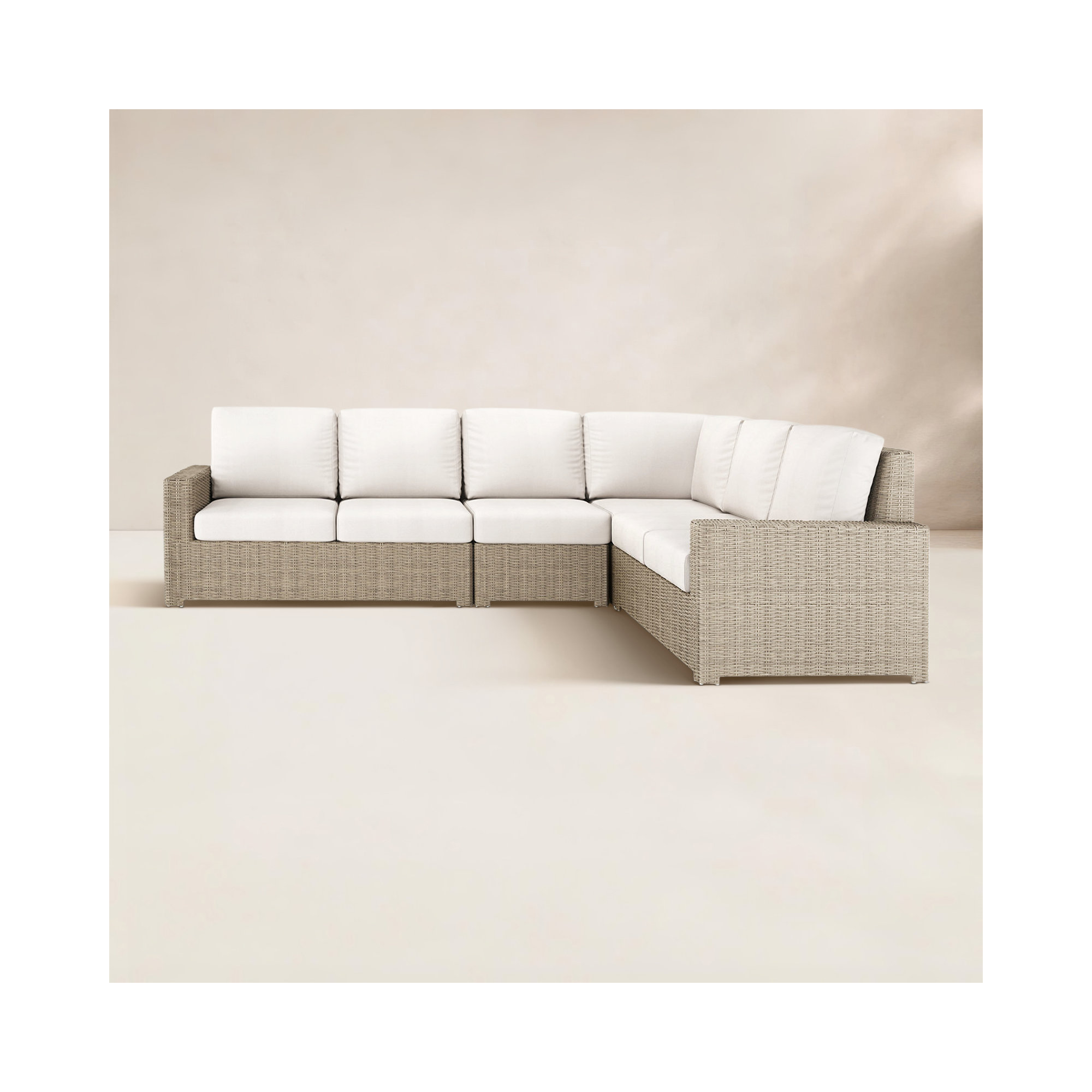 Hutsonville 116" Wide Outdoor L-Shaped Patio Sectional with Cushions, Sunbrella Canvas White
