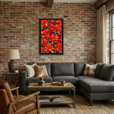 Christmas Red Poinsettia Flowers With Green Leaves