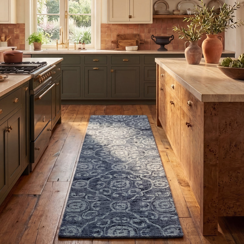 Sulema Hand Tufted Wool Damask Rug, Runner 2'3" x 8'
