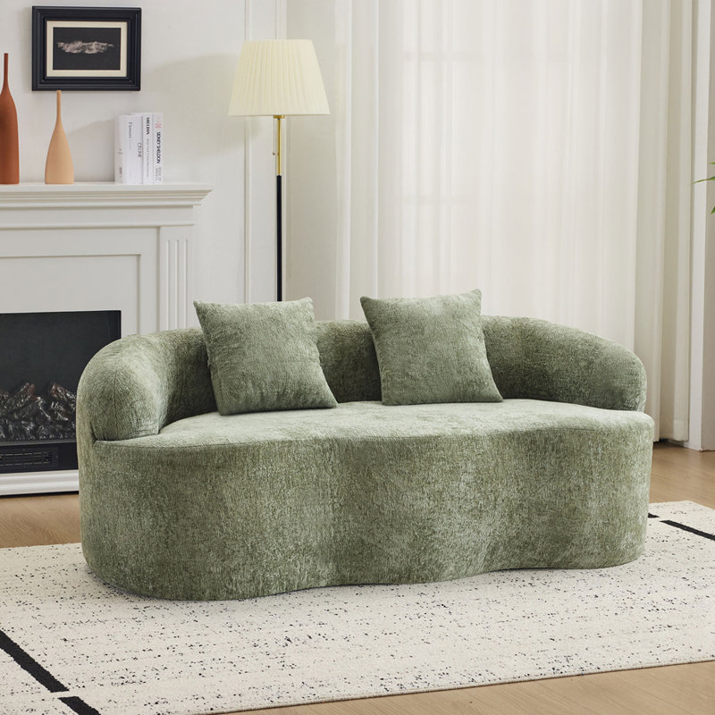 Canapé courbé avec accoudoirs arrondis, canapé à compression avec 2 coussins, crème pour petits espaces
