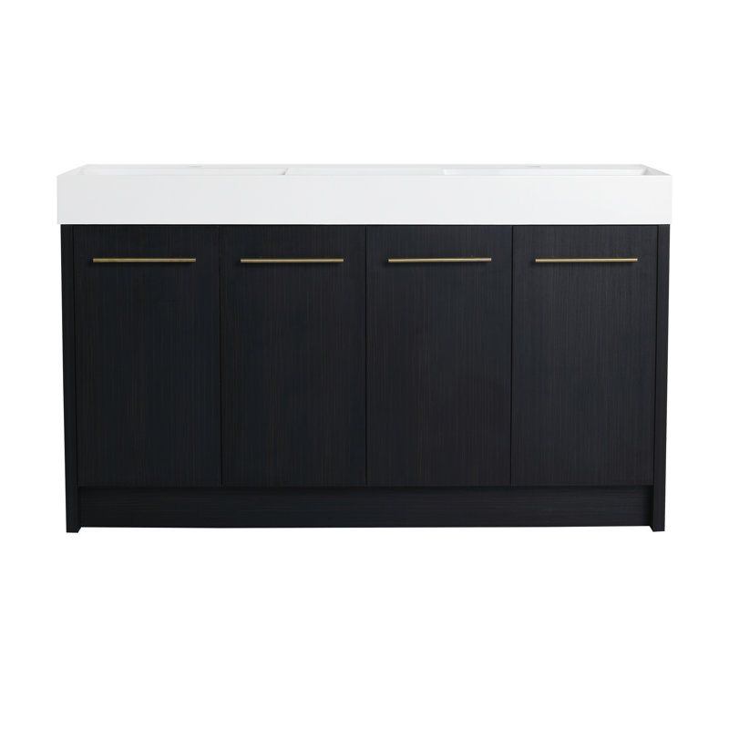 Meuble-lavabo autoportant de 60 pouces avec double lavabo en résine