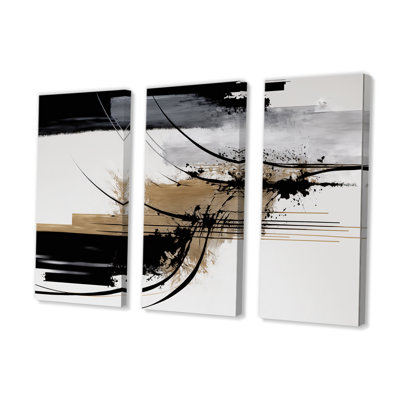 Avetik noir, blanc et or Expression II - ensemble d'art mural moderne sur toile