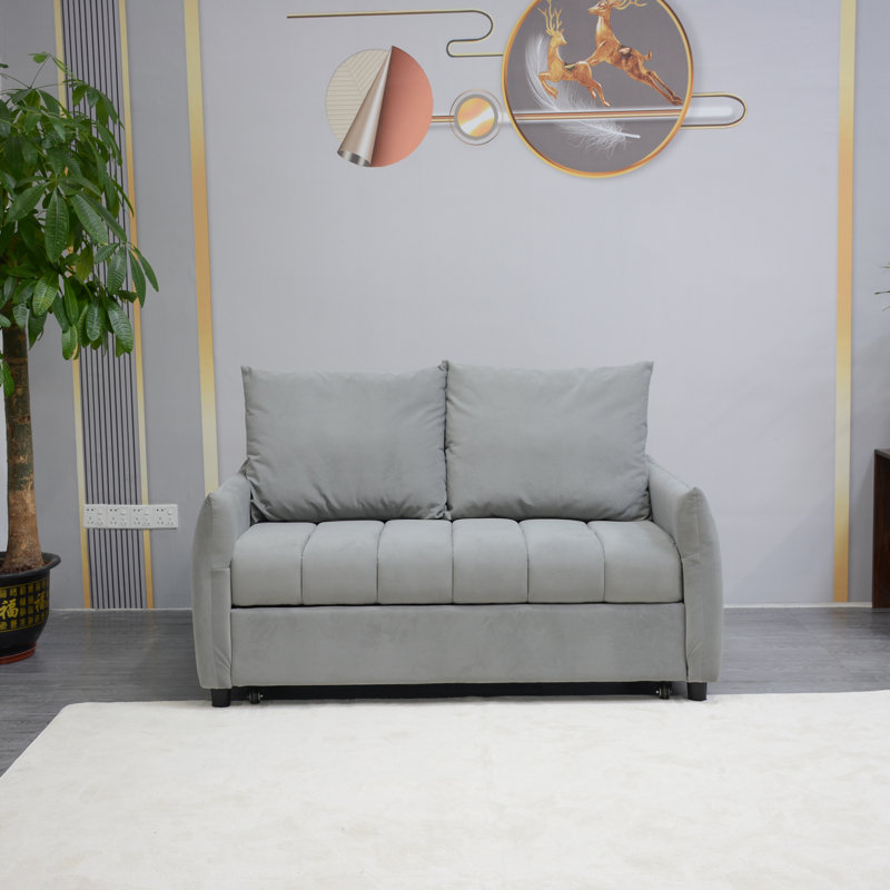 Lit convertible à dossier réglable, revêtement en velours, 2 poches latérales et coussins, gris pour espace de vie, canapé-lit, tissu, espace, manoir