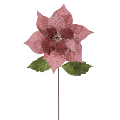 Vickerman 12" x 20" Velvet Razor Poinsettia Stem. It includes four pieces per bag.