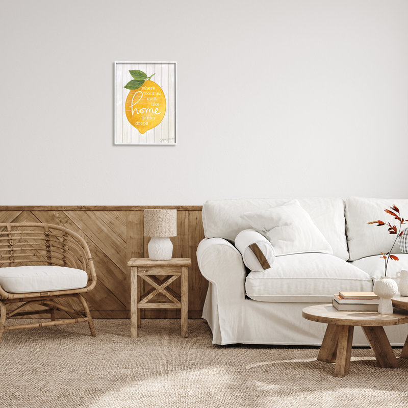 "Trouble Melt Like Lemon Drops Sign" par Annie Lapoint - cadre flottant, impression sur bois, H 20 po x l 16 po x P 1,5 po