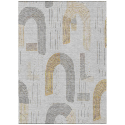 5' X 8' Silver And Gold Geometric Washable Indoor Outdoor Area Rug