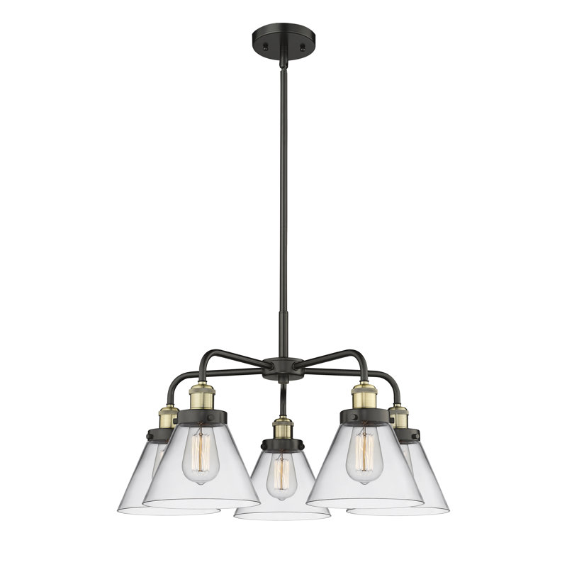 Lustre suspendu 5 lumières Cone, Clair, Cuivre antique