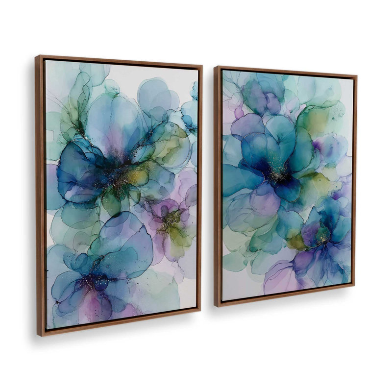 Blooming Mirage, ensemble de 2 impressions, Cadre flottant en noyer, 48 po x 32 po