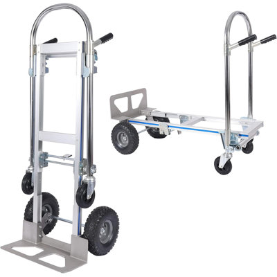 Diable convertible 2-en-1 550Lbs, chariot pliable en aluminium avec 4 roues pour le rangement de la maison, du jardin et du garage, argent
