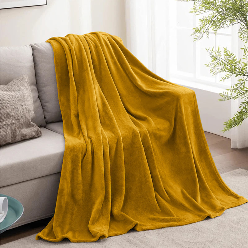 Ultra Soft Plush Faux Fur Reversible Fleece Blanket, Yellow, Single