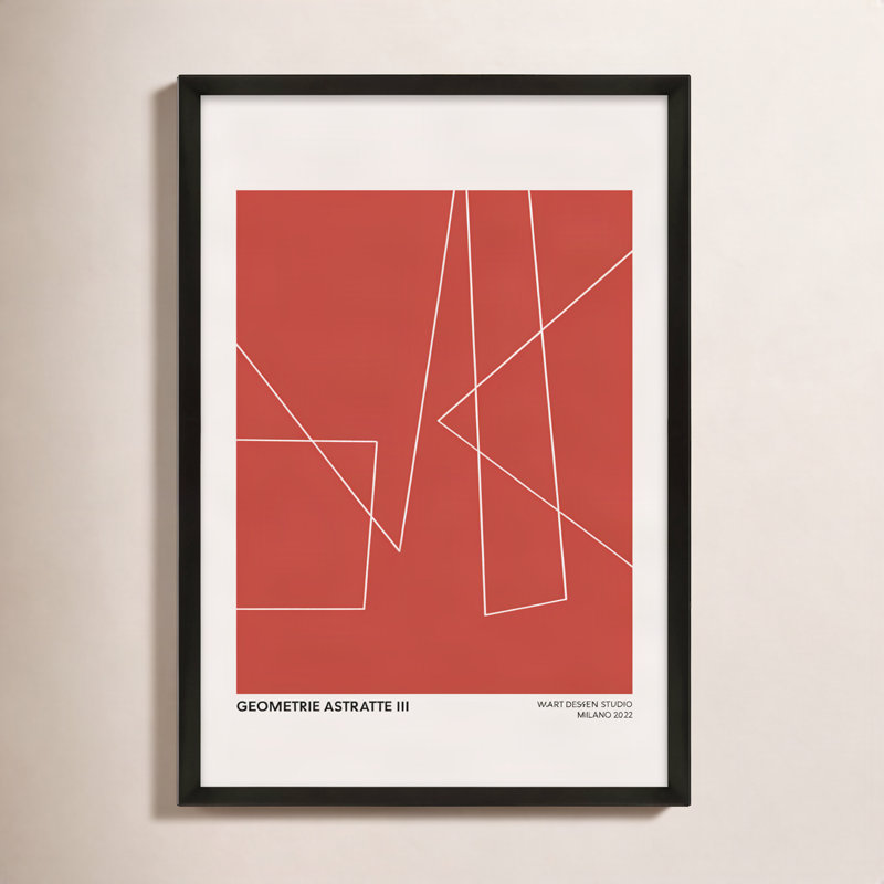 Geometric Abstraction In Red Print by Romina Gadler, 20" H x 14" W x 1.25" D, Black