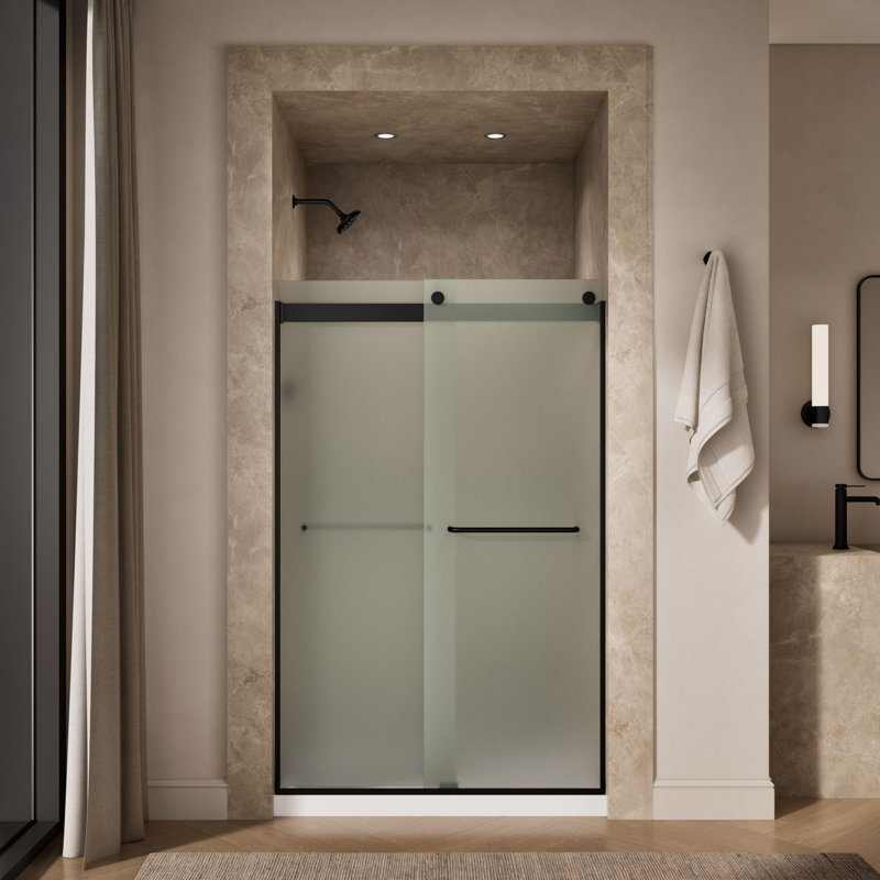 Levity 47.63" x 74" Bypass Shower Door with CleanCoat Technology, Matte Black, Frosted