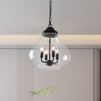 14" Modern Black Pendant Lighting With Glass Shade, 4 Light Industrial Hanging Glass Pendant Lights For Kitchen Island Dining Room Bedroom Hallway Entryway