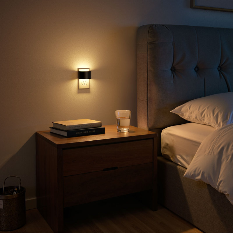Plug In Dusk to Dawn 3000K LED Night Light Matte Black Nightstand Sconces Light