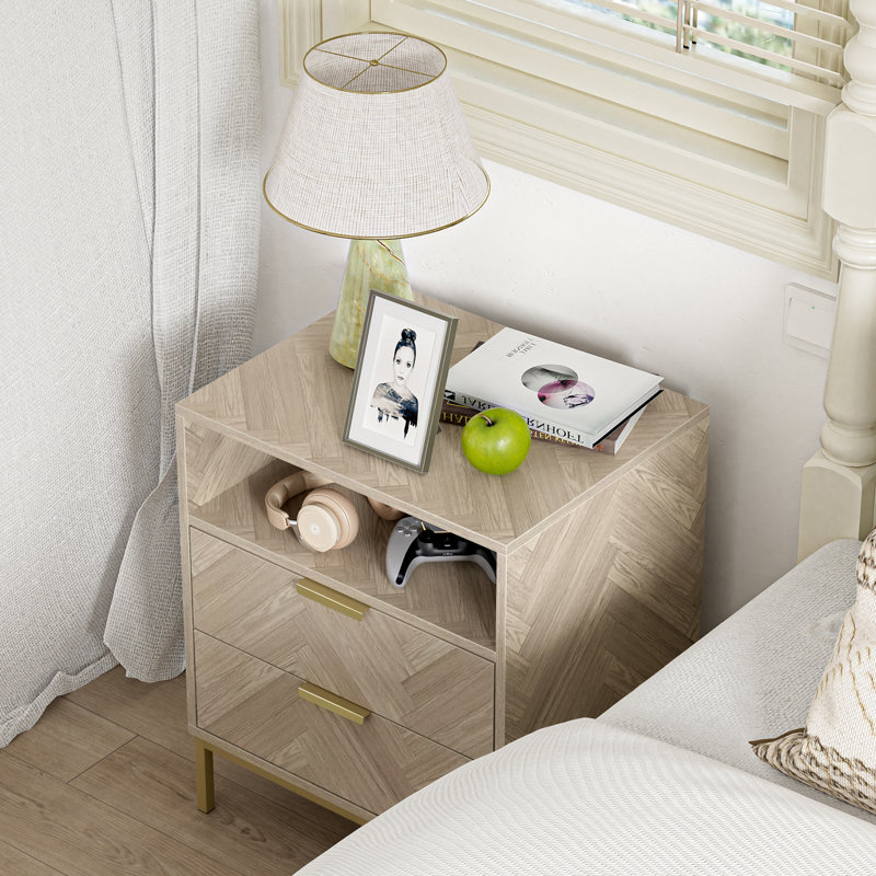 Modern Nightstand for Bedroom, 2 Drawer Nightstand Square Bedside Table End Table with Storage for Bedroom, Individual