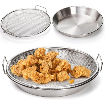 10.3 Inch Stainless Steel Mesh Oil Draining Tray Air Fryer Food Strainer Basket Dishwasher Safe for Fried Food BBQ