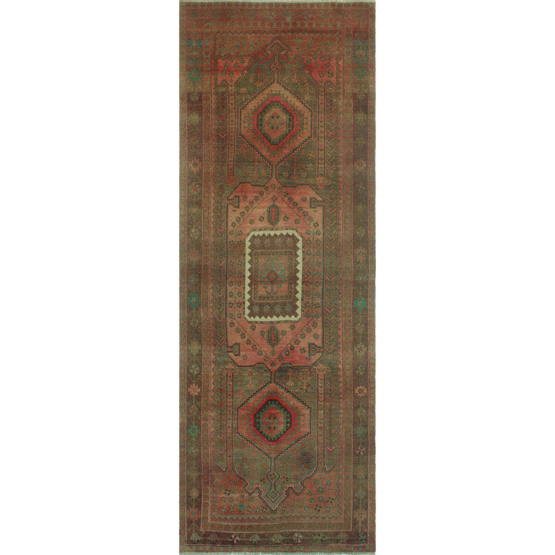 One-of-a-Kind 4'5" X 12'9" 1980s Runner Wool Area Rug in