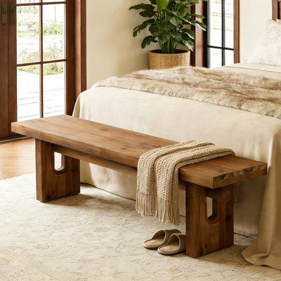 63" Solid Wood Bench, Farmhouse Entryway Bench