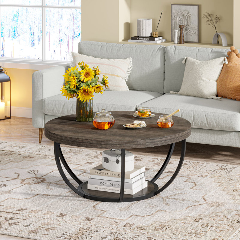 Floor Shelf Coffee Table, Dark Gray, Black