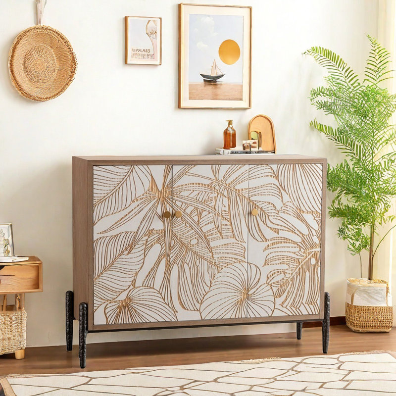 Retro Hand-carved Solid Wood Accent Cabinet