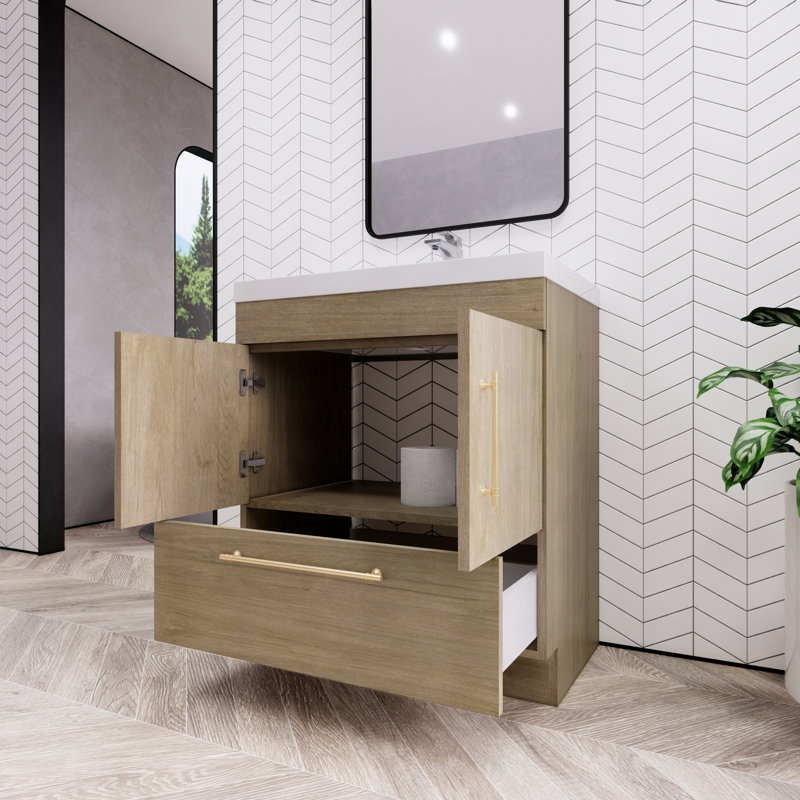 Maplesville 29.53'' Single Bathroom Vanity with Acrylic Top, White Oak