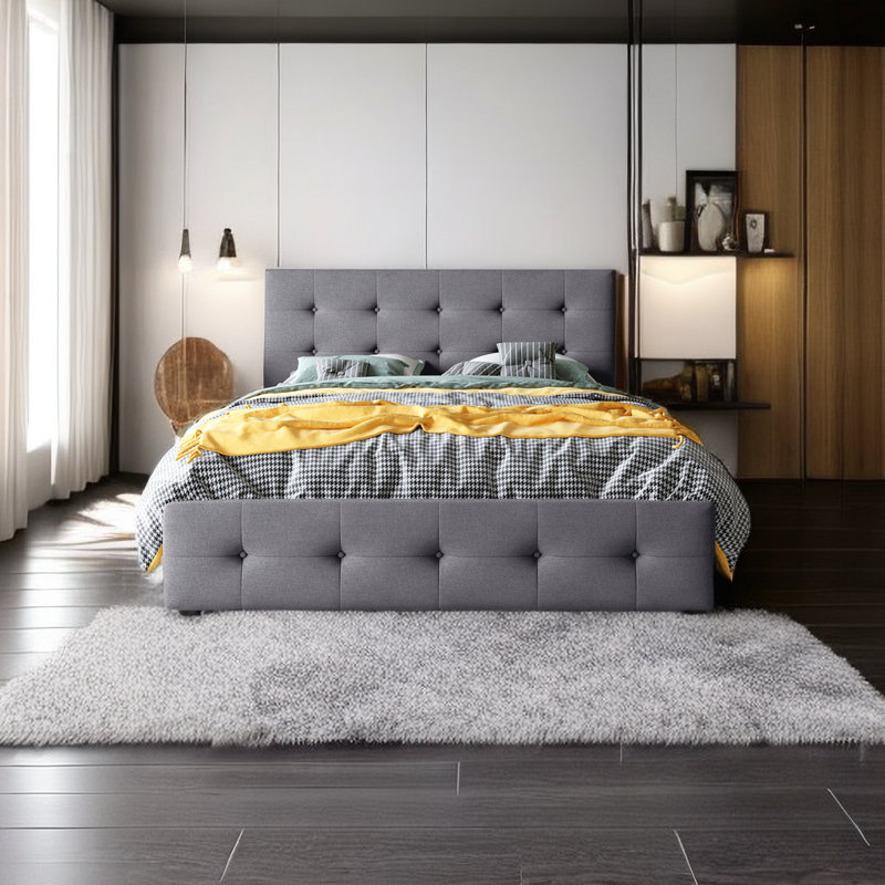 Lit plateforme avec rangement Bodwar, Gris foncé