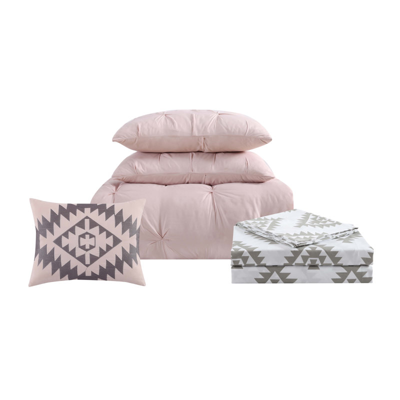 Ensemble d'édredon moderne et contemporain en microfibre Pueblo, Rosé, Édredon simple + 5 pièces supplémentaires