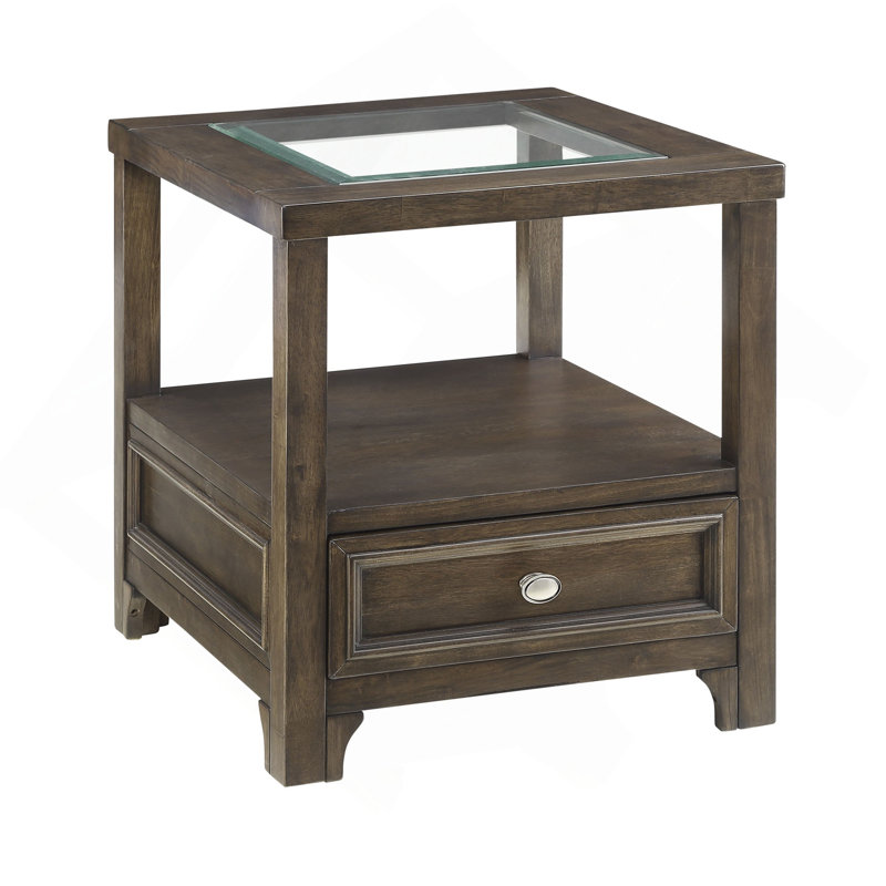 Table de bout moderne avec finition brune et plateau de tiroir