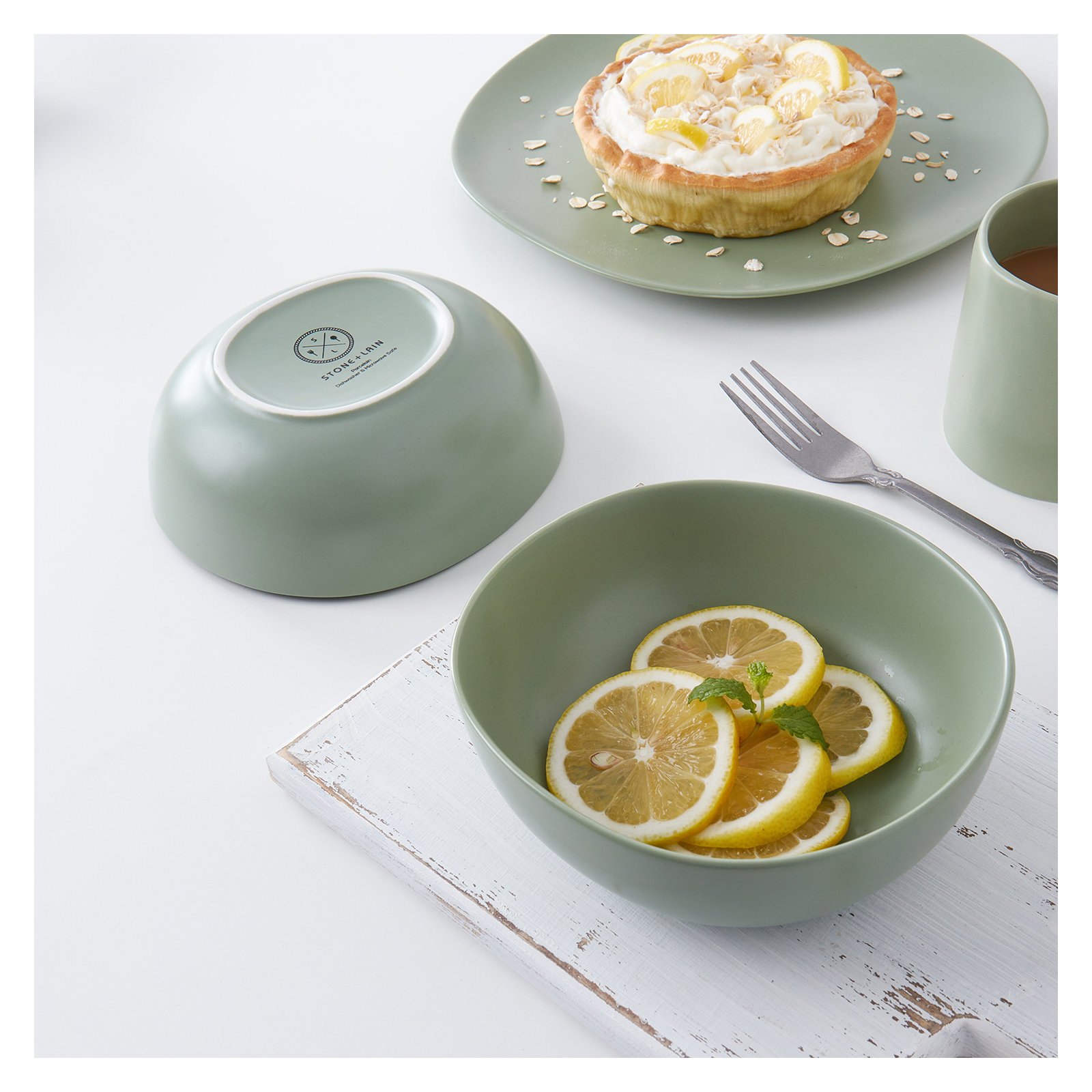 Stone Lain Delilah Bowl Set Porcelain, Honeydew