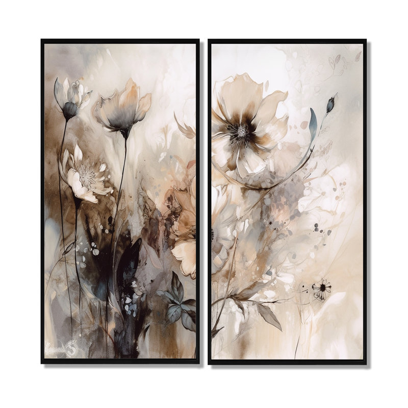 Georgetta - Grandes impressions florales sur toile, 40" H x 40" W, Impression encadrée flottante, Black