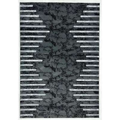 Tapis abstrait abstrait épais et sculpté à la main à motif géométrique moderne 80019 gris 5 x 7