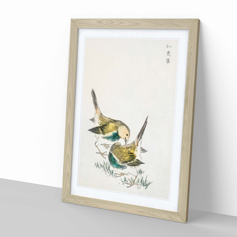Japanese Great Tit Birds by Numata Kashu - Picture Frame Painting Print, 36cm H x 27cm W x 2cm D, Oak Framed