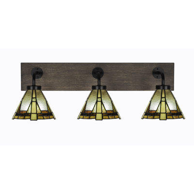 Oxbridge 3 Light Bath Bar - look Metal Finish With 7" Zion Art Glass