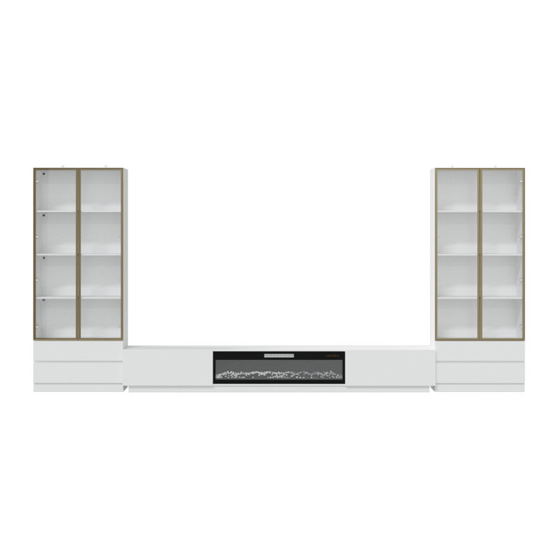 172”w Tv Stand Entertainment Center With Fireplace, White