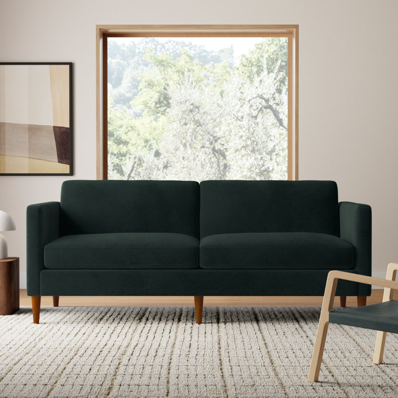 Clifford 87" Upholstered Custom Sofa, Bella Hunter Performance Velvet