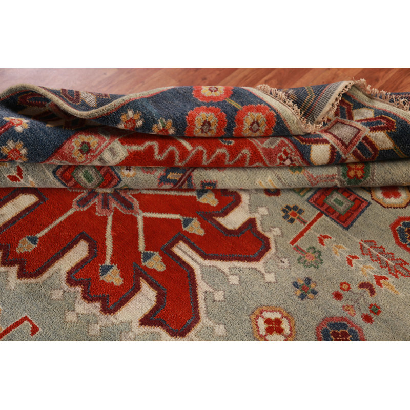 Tapis vert à motif géométrique vert Kazak 8 x 10