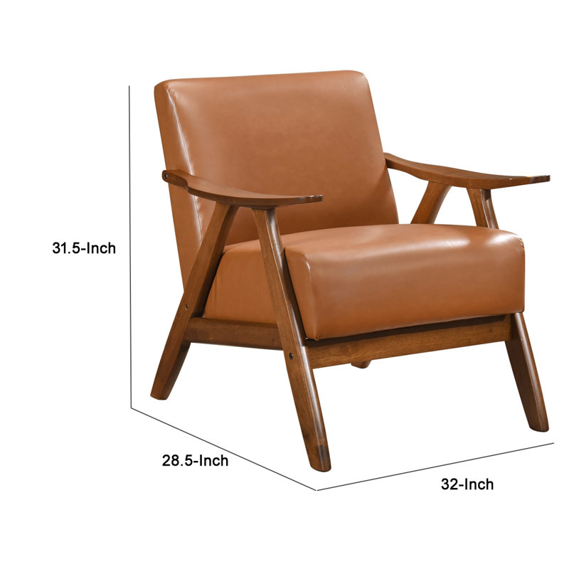 Fauteuil club Indy, similicuir, bois massif, Brun