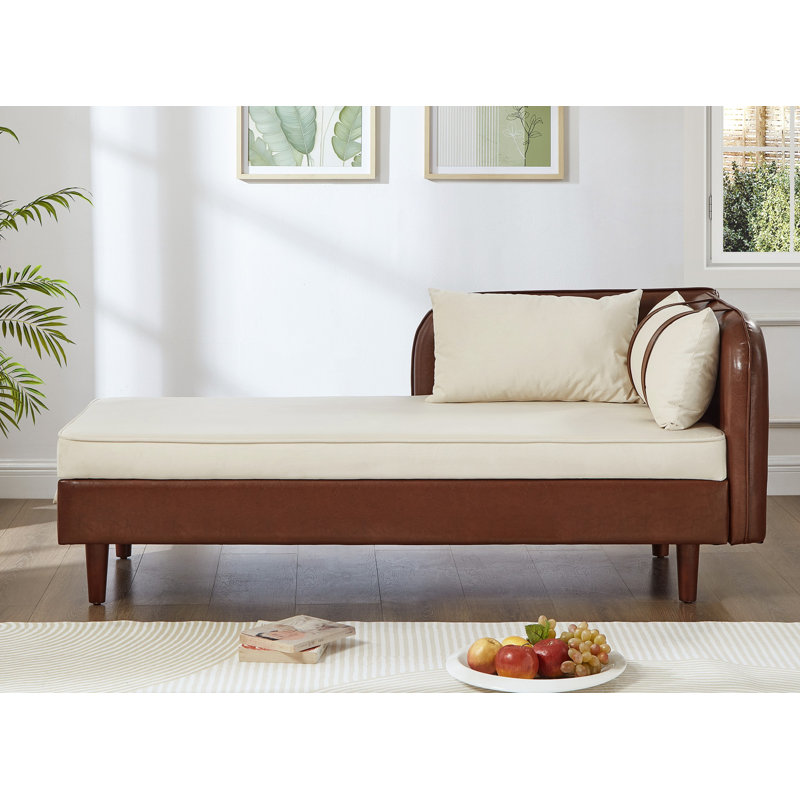 Canapé de rangement 65 po en PU et velours, Beige/brun