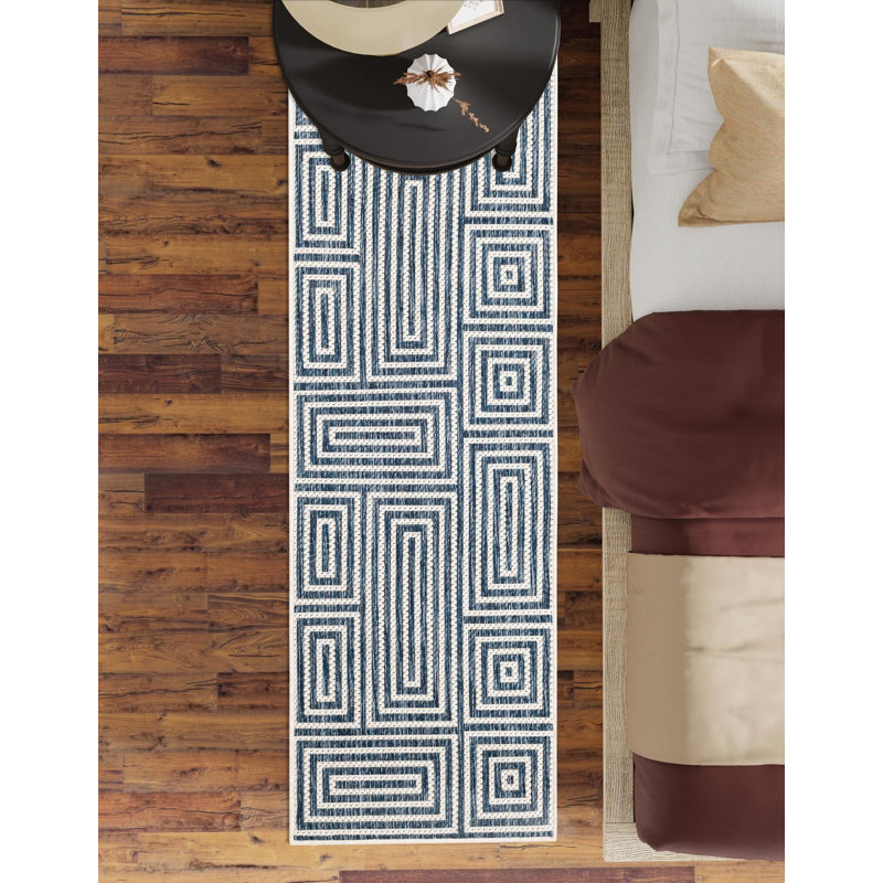 Tapis contemporain de couleur bleue Bello, Tapis de couloir 2 pi x 8 pi