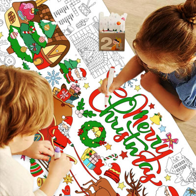 72 x 31 pouces affiche à colorier géante bannière - artisanat de Noël pour les enfants, nappes de papier de couleur joyeux Noël - activités de Noël pour les enfants
