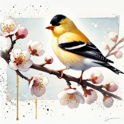 Impression sur toile de chardonneret et de fleurs