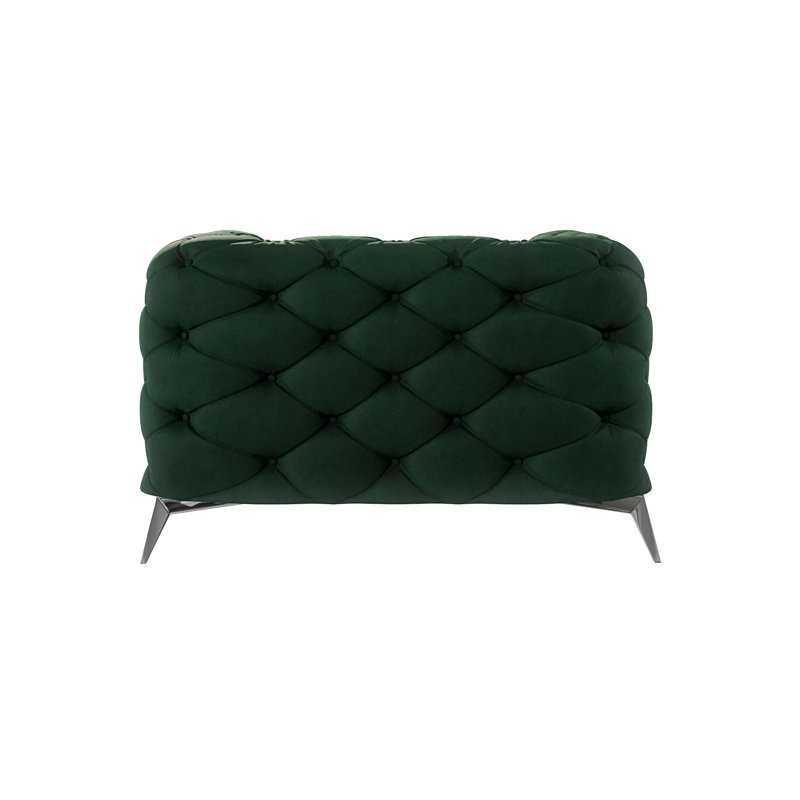  Chesterfield Armchair with Silver Metal Legs, Bottle Green