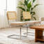 Ensemble de 2 chaises d'appoint, porte-à-faux moderne Mid-Century, siège en velours avec finition dorée, dossier en rotin tissé à la main, structure en acier chromé empilable